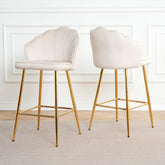 Off-White Velvet Shell Bar Chair with Gold Legs (Set of 2) – Perfect for Coffee Shop & Bar